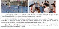 25 janvier 2023 : Belles performances des joueurs de badminton de l'AS collège  à l'occasion des championnats de district